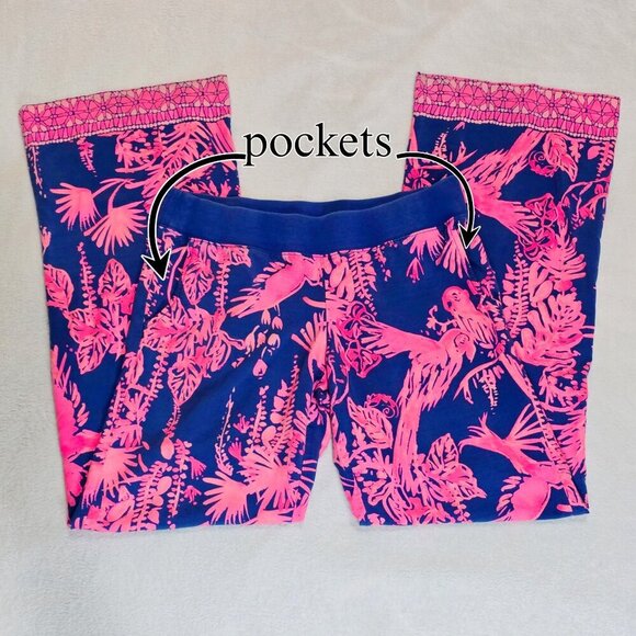 Lilly Pulitzer ✦ Seaside Beach Pants ✦ Pink Navy Blue Tropical Print Rayon S - Picture 6 of 14